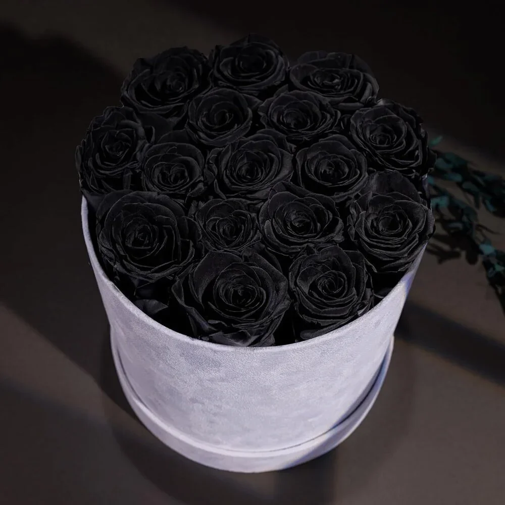 17 Flowers in a Luxury Suede Box Birthday Gifts Preserved Flowers Rose Black